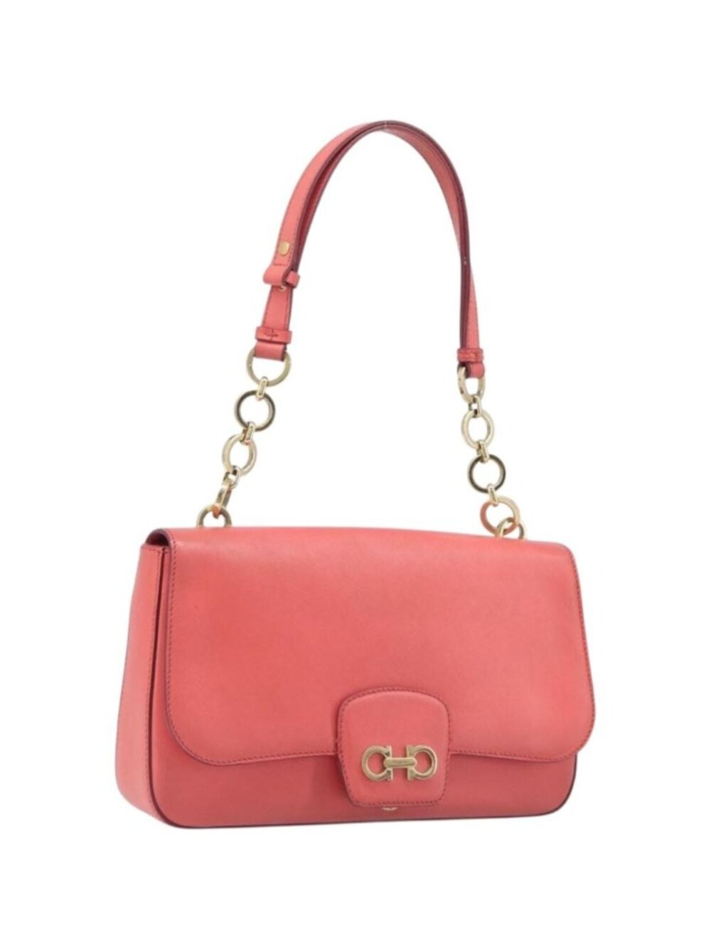Salvatore Ferragamo Gancini Chain Shoulder Bag Leather Pink Gold
